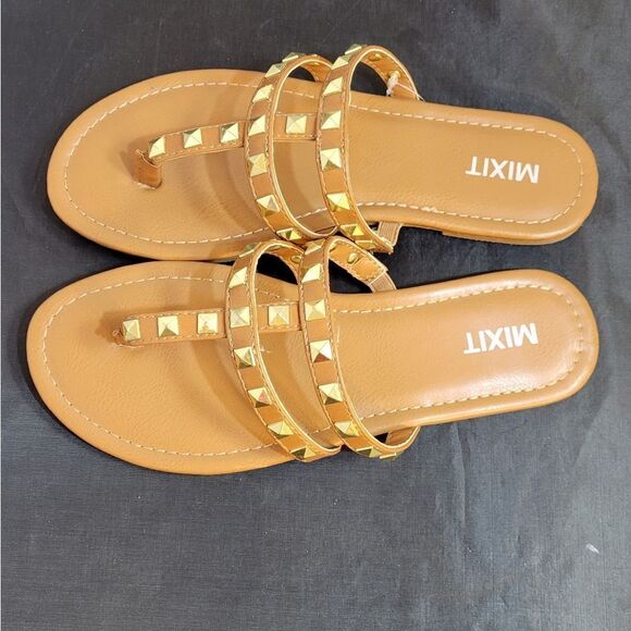 BRAND NEW MIXIT 3-STRAPS THONG WOMEN"S STUDDED DETAILING ROUND TOE  SAND… - Picture 14 of 16